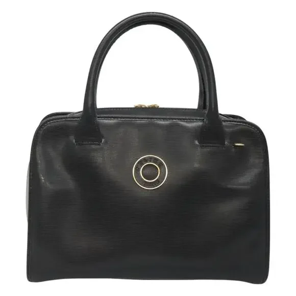 CELINE Hand Bag Leather Black Gold